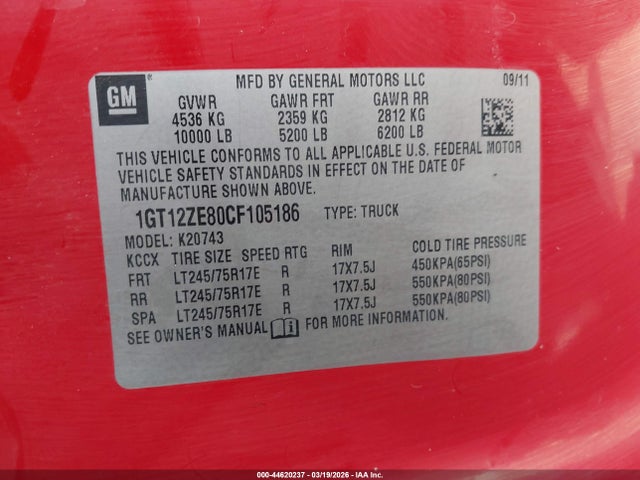 Продажа на аукционе авто 2012 Gmc Sierra 2500hd Work Truck, vin: 1GT12ZE80CF105186, номер лота: 44620237