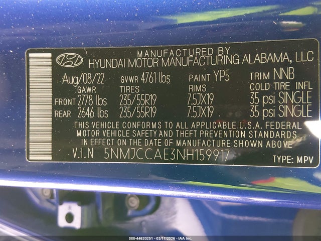 5NMJCCAE3NH159917 Hyundai TUCSON SEL