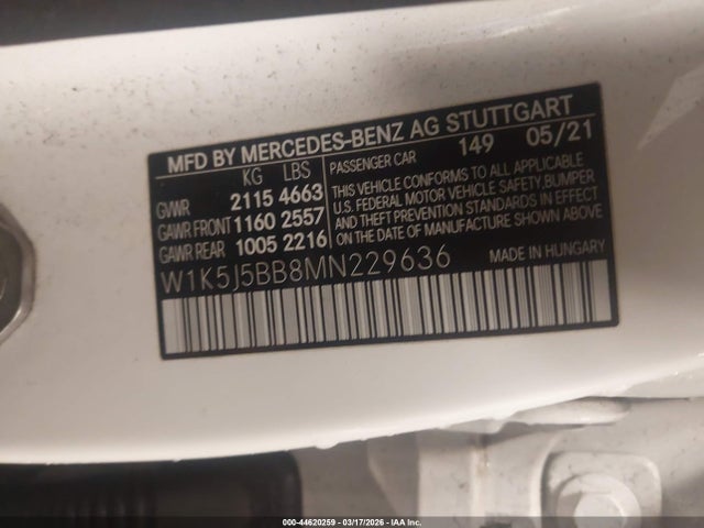 2021 Mercedes-benz Amg Cla 35 4matic მანქანა იყიდება აუქციონზე, vin: W1K5J5BB8MN229636, აუქციონის ნომერი: 44620259