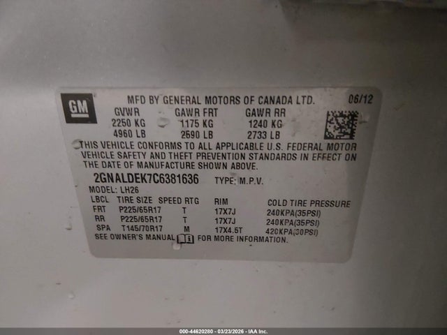 2012 CHEVROLET EQUINOX 2GNALDEK7C6381636 Photo 8