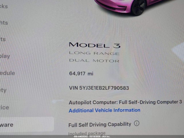 Продажа на аукционе авто 2020 Tesla Model 3 Long Range Dual Motor All-wheel Drive, vin: 5YJ3E1EB2LF790583, номер лота: 44620282