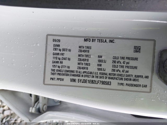 Продажа на аукционе авто 2020 Tesla Model 3 Long Range Dual Motor All-wheel Drive, vin: 5YJ3E1EB2LF790583, номер лота: 44620282