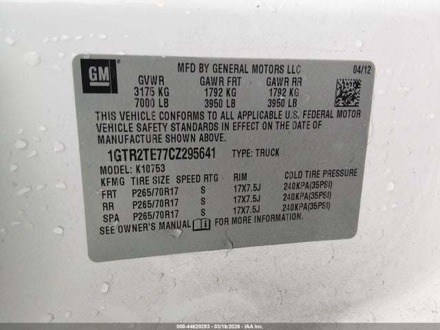 Продажа на аукционе авто 2012 Gmc Sierra 1500 Work Truck, vin: 1GTR2TE77CZ295641, номер лота: 44620293