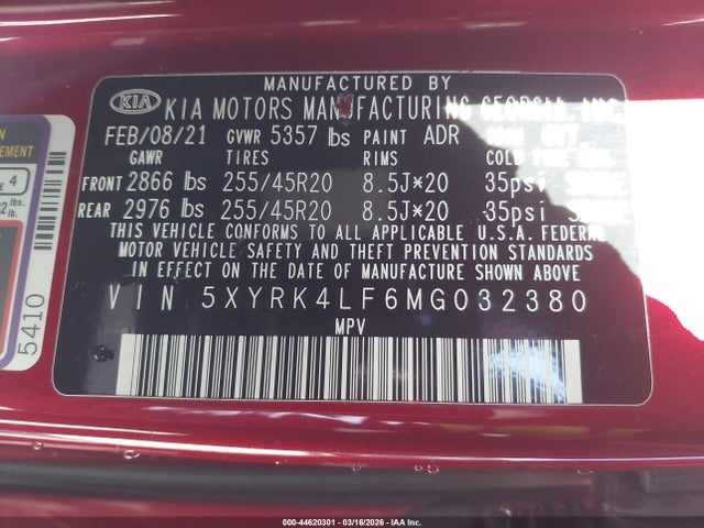 2021 KIA SORENTO 5XYRK4LF6MG032380 Photo 8