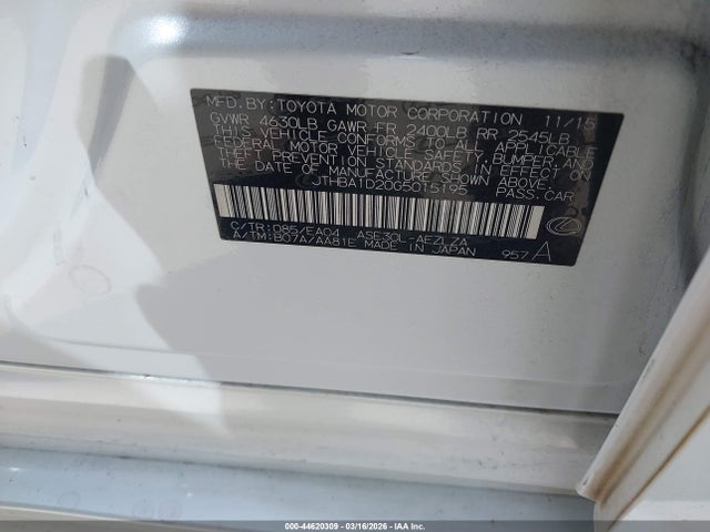 44620309 :رقم المزاد ، JTHBA1D20G5015195 vin ، 2016 Lexus Is 200t مزاد بيع