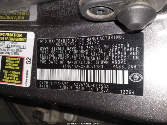 4T1G11AKXNU051163 Toyota CAMRY SE