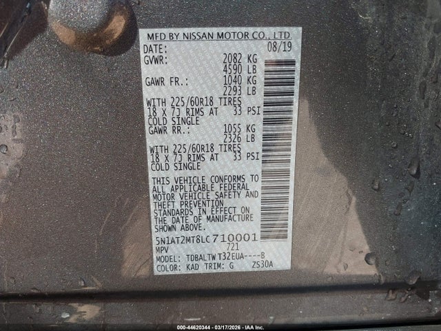 5N1AT2MT8LC710001 Nissan Rogue Sv Fwd
