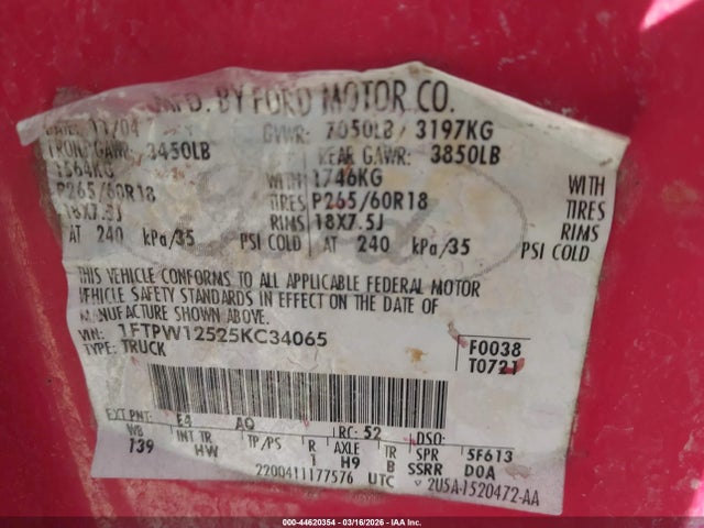 2005 FORD F-150 1FTPW12525KC34065 Photo 8