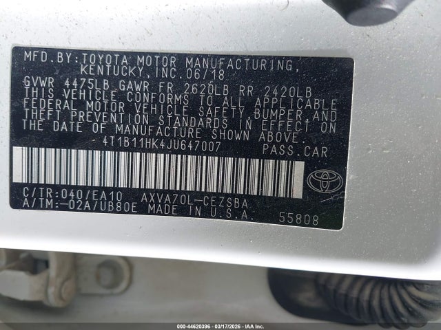 4T1B11HK4JU647007 Toyota CAMRY SE
