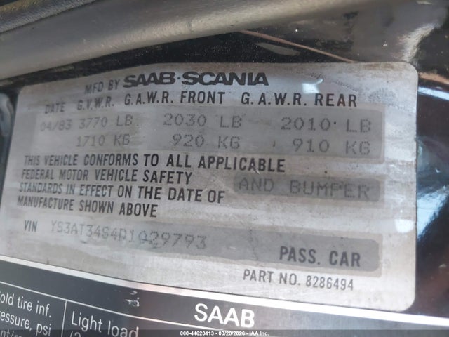 1983 SAAB 900 YS3AT34S4D1029793 Photo 8