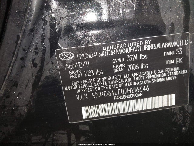 Продажа на аукционе авто 2018 Hyundai Elantra Sel, vin: 5NPD84LF0JH216646, номер лота: 44620415