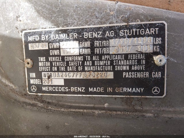 1985 Mercedes-benz 190 E 2.3 მანქანა იყიდება აუქციონზე, vin: WDBDA24C7FF090220, აუქციონის ნომერი: 44620427
