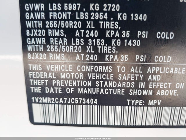Продаж на аукціоні авто 2018 Volkswagen Atlas 3.6l V6 Sel, vin: 1V2MR2CA7JC573404, номер лоту: 44620426