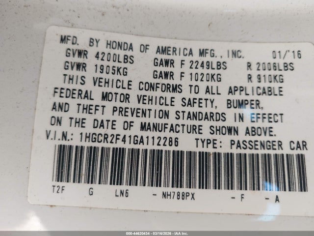 1HGCR2F41GA112286 Honda ACCORD LX