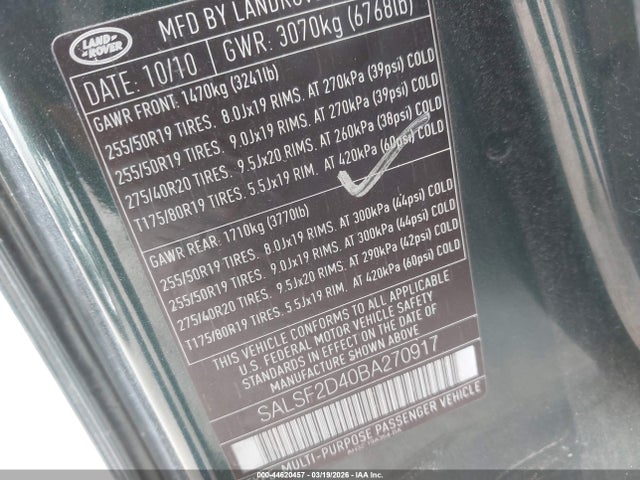 Auction sale of the 2011 Land Rover Range Rover Sport Hse, vin: SALSF2D40BA270917, lot number: 44620457