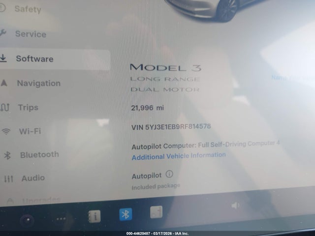 2024 Tesla Model 3 Long Range Dual Motor All-wheel Drive მანქანა იყიდება აუქციონზე, vin: 5YJ3E1EB9RF814578, აუქციონის ნომერი: 44620487