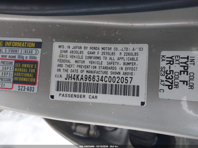 44620496 :رقم المزاد ، JH4KA96634C002057 vin ، 2004 Acura Rl 3.5 مزاد بيع
