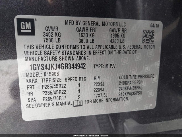 2016 CADILLAC ESCALADE ESV 1GYS4JKJ4GR344942 Photo 8