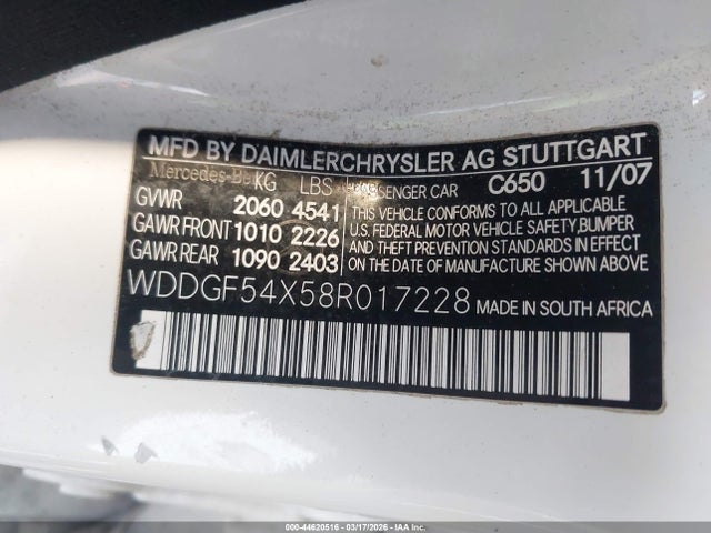 Aukcja sprzedaży 2008 Mercedes-benz C 300 Luxury/sport, vin: WDDGF54X58R017228, numer aukcji: 44620516