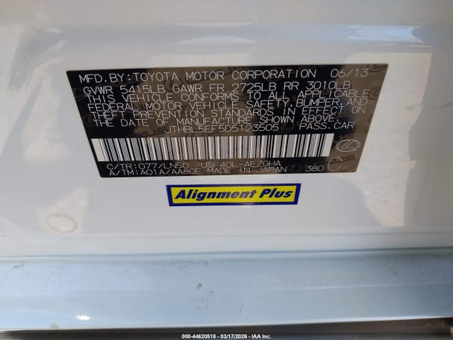 Aukcja sprzedaży 2013 Lexus Ls 460, vin: JTHBL5EF5D5123505, numer aukcji: 44620518