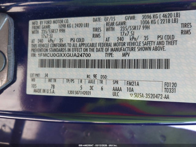 1FMCU0GXXGUA24700 Ford ESCAPE SE