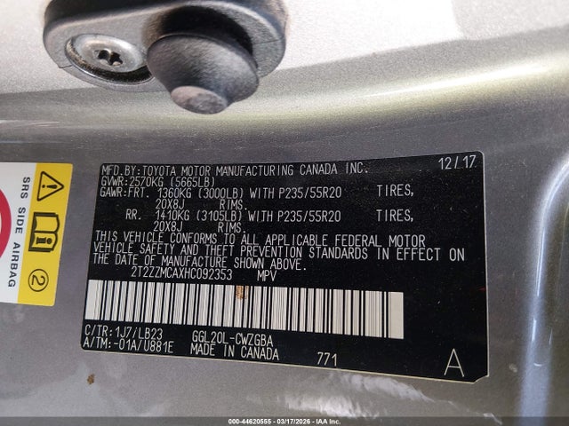 44620555 :رقم المزاد ، 2T2ZZMCAXHC092353 vin ، 2017 Lexus Rx 350 مزاد بيع