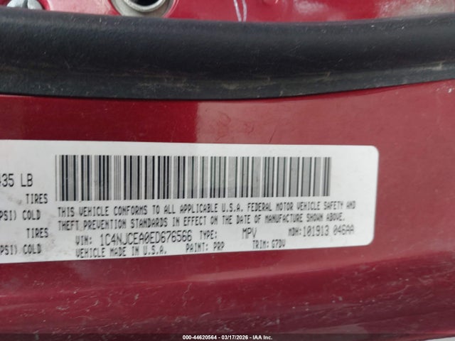 2014 Jeep Compass Latitude მანქანა იყიდება აუქციონზე, vin: 1C4NJCEA0ED676566, აუქციონის ნომერი: 44620564