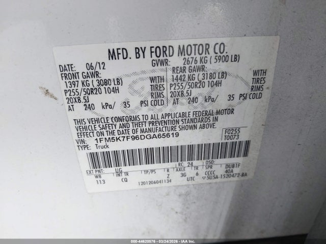 Продаж на аукціоні авто 2013 Ford Explorer Limited, vin: 1FM5K7F96DGA65619, номер лоту: 44620576
