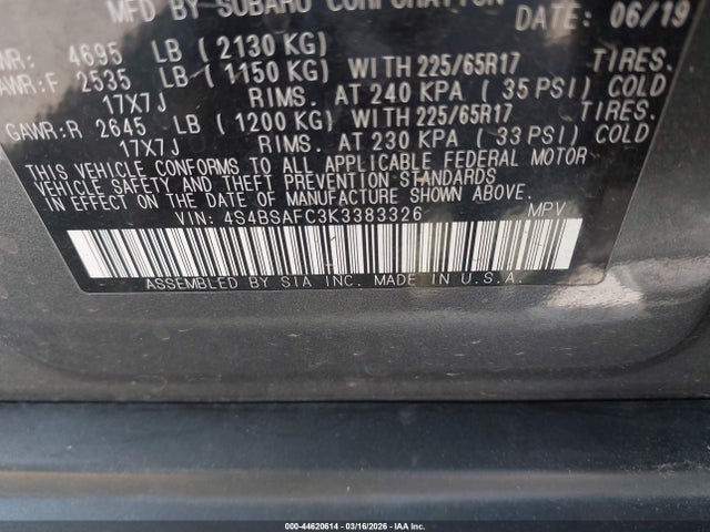 4S4BSAFC3K3383326 Subaru Outback 2.5i Premium