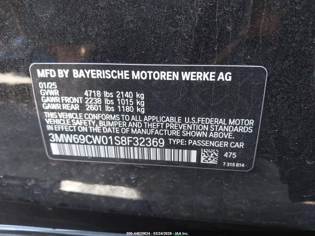 Aukcja sprzedaży 2025 Bmw 330i, vin: 3MW69CW01S8F32369, numer aukcji: 44620624
