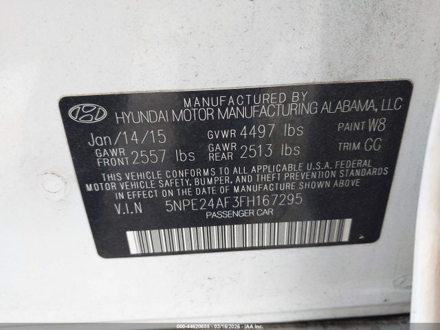 Hyundai SONATA SE 2015 5NPE24AF3FH167295 Image 9