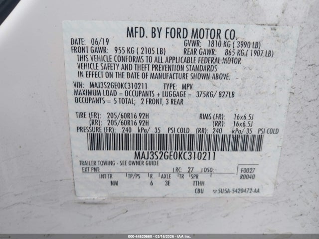 2019 FORD ECOSPORT MAJ3S2GE0KC310211 Photo 8