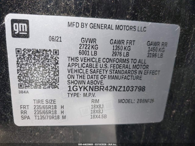 Продаж на аукціоні авто 2022 Cadillac Xt5 Awd Luxury, vin: 1GYKNBR42NZ103798, номер лоту: 44620669