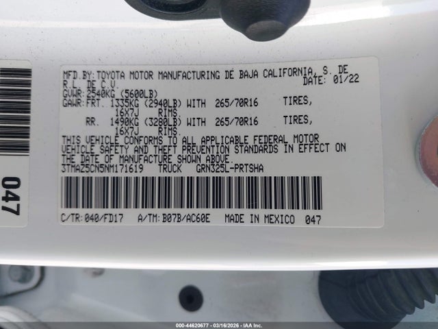3TMAZ5CN5NM171619 Toyota Tacoma Trd Off Road