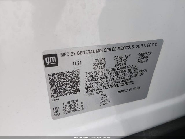 Aukcja sprzedaży 2022 Gmc Terrain Awd Sle, vin: 3GKALTEV9NL116751, numer aukcji: 44620686