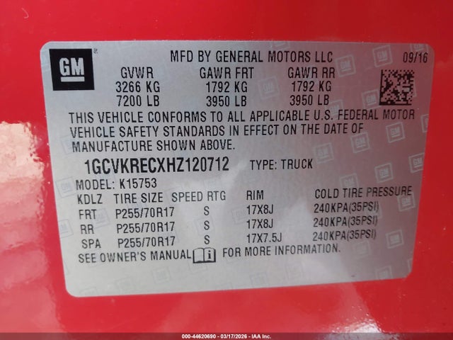 1GCVKRECXHZ120712 Chevrolet Silverado 1500 1lt