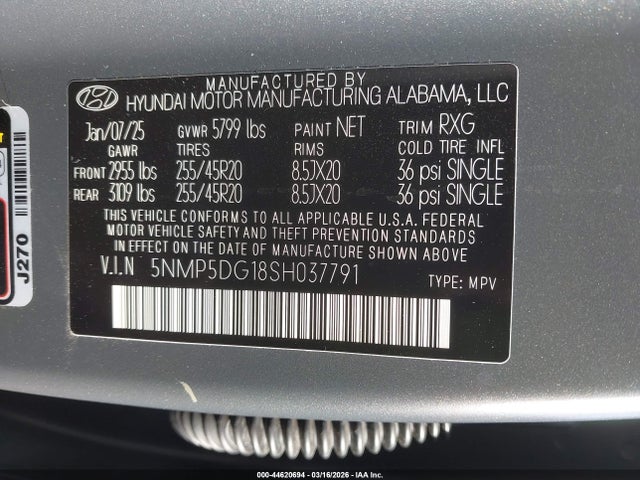 5NMP5DG18SH037791 Hyundai Santa Fe Hybrid Calligraphy