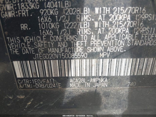44620725 :رقم المزاد ، JTEGD20V150085590 vin ، 2005 Toyota Rav4 مزاد بيع
