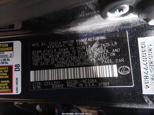 Продаж на аукціоні авто 2020 Lexus Es 350, vin: 58ADZ1B10LU059862, номер лоту: 44620727