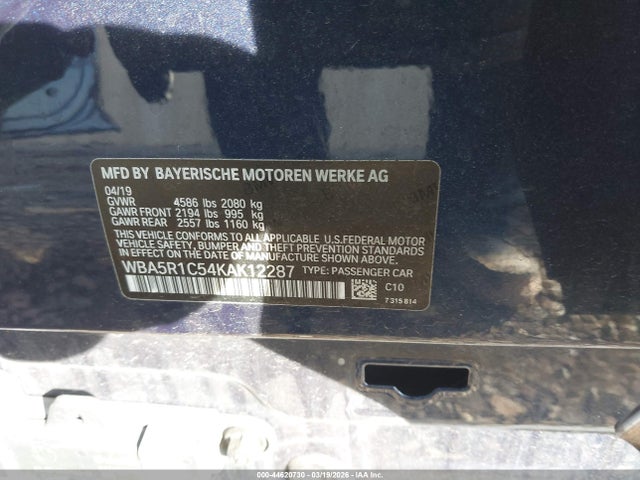 44620730 :رقم المزاد ، WBA5R1C54KAK12287 vin ، 2019 Bmw 330i مزاد بيع