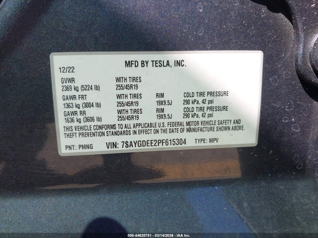 2023 Tesla Model Y Awd/long Range Dual Motor All-wheel Drive მანქანა იყიდება აუქციონზე, vin: 7SAYGDEE2PF615304, აუქციონის ნომერი: 44620751