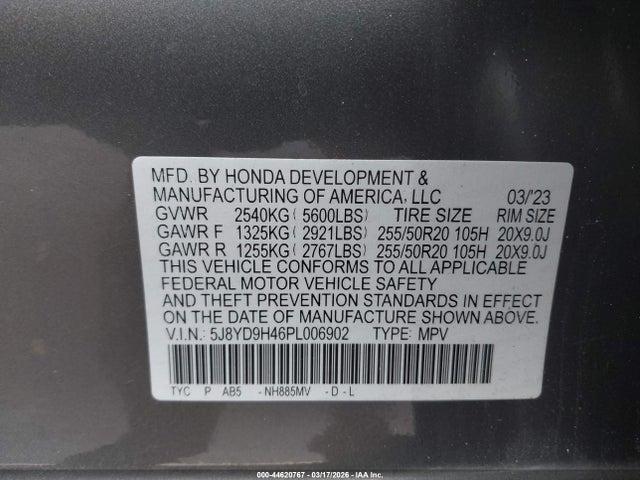 2023 Acura Mdx Technology Package მანქანა იყიდება აუქციონზე, vin: 5J8YD9H46PL006902, აუქციონის ნომერი: 44620767