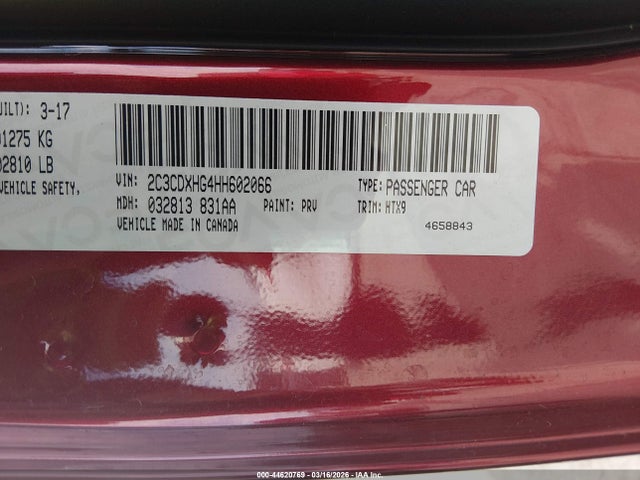 Auction sale of the 2017 Dodge Charger Sxt Rwd, vin: 2C3CDXHG4HH602066, lot number: 44620769