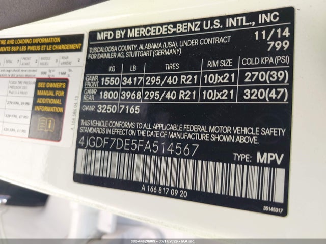 Продажа на аукционе авто 2015 Mercedes-benz Gl 550 4matic, vin: 4JGDF7DE5FA514567, номер лота: 44620809