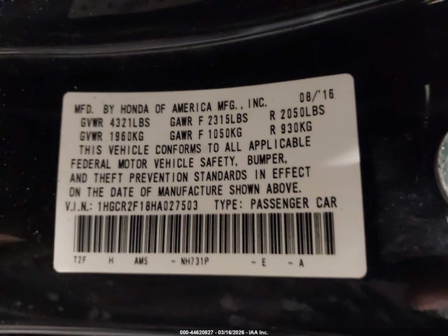1HGCR2F18HA027503 Honda Accord Sport Se