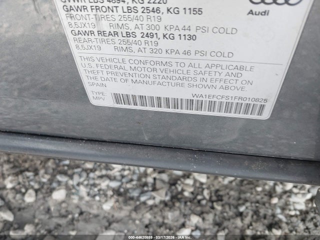 44620859 :رقم المزاد ، WA1EFCFS1FR010825 vin ، 2015 Audi Q3 2.0t Premium Plus مزاد بيع
