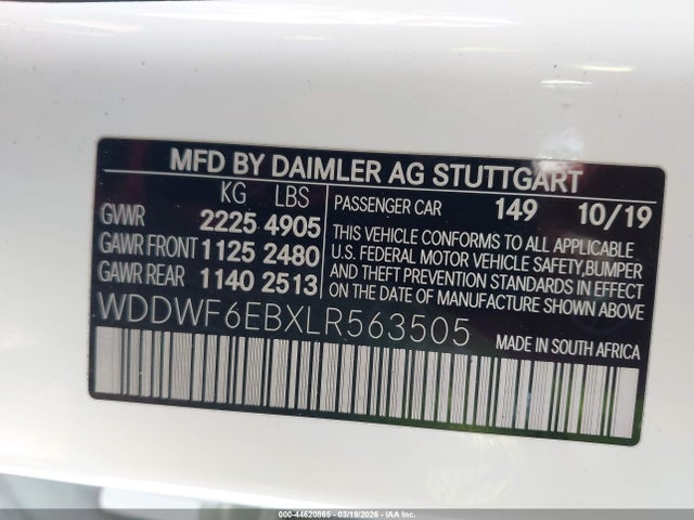 44620865 :رقم المزاد ، WDDWF6EBXLR563505 vin ، 2020 Mercedes-benz Amg C 43 4matic مزاد بيع