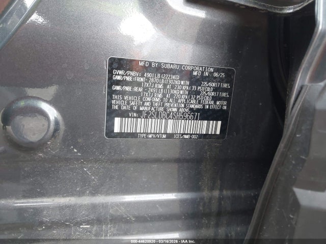 Продаж на аукціоні авто 2025 Subaru Forester Premium, vin: JF2SLDBC4SH596671, номер лоту: 44620920