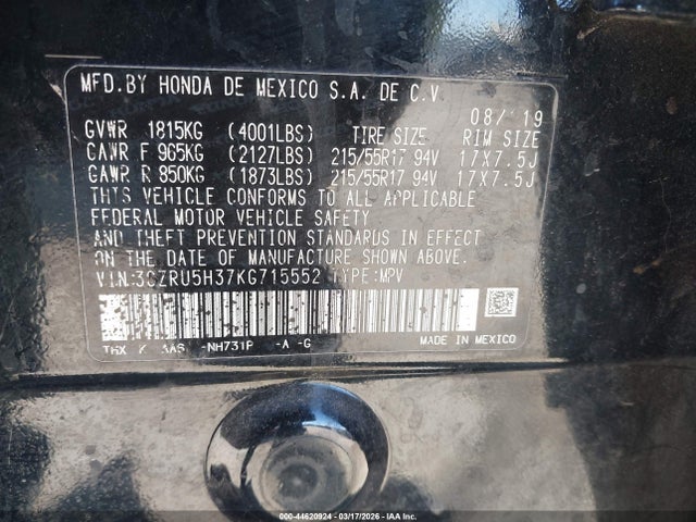 3CZRU5H37KG715552 Honda HR-V LX