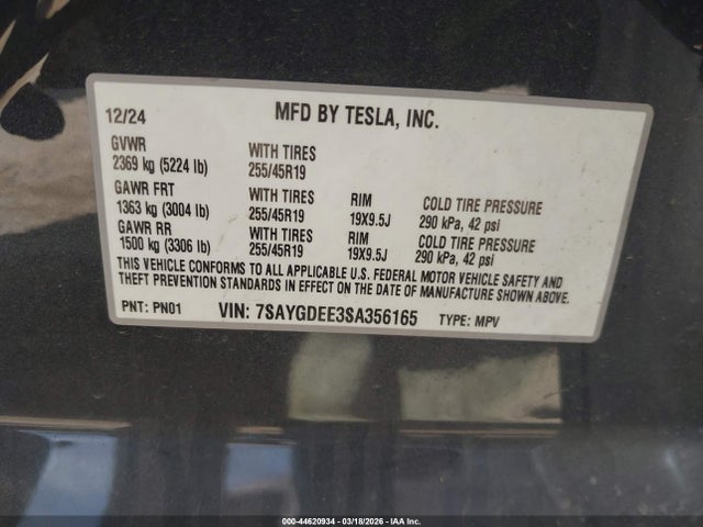 Продажа на аукционе авто 2025 Tesla Model Y Long Range Dual Motor All-wheel Drive, vin: 7SAYGDEE3SA356165, номер лота: 44620934